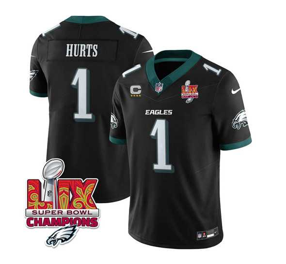 Men & Women & Youth Philadelphia Eagles #1 Jalen Hurts Black 2025 Eagles Logo Super Bowl LIX Patch New F.U.S.E. Vapor Untouchable Limited Stitched Jersey Dzhi->washington commanders->NFL Jersey